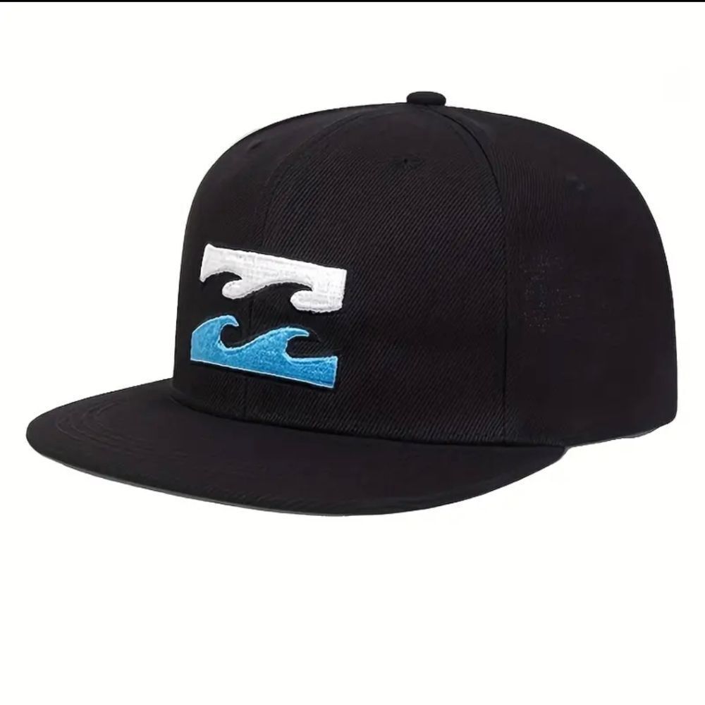 1pc Men's Sea Wave Embroidery Flat Brim Hat Striped Baseball Cap